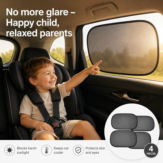 Car Window Shade for Baby -Glare Shield and UV Rays Protection for Your Child, Car Shades for Side Windows 4-Pack-19 X 12" Window Shade (Black 4 pcs) - Image 2