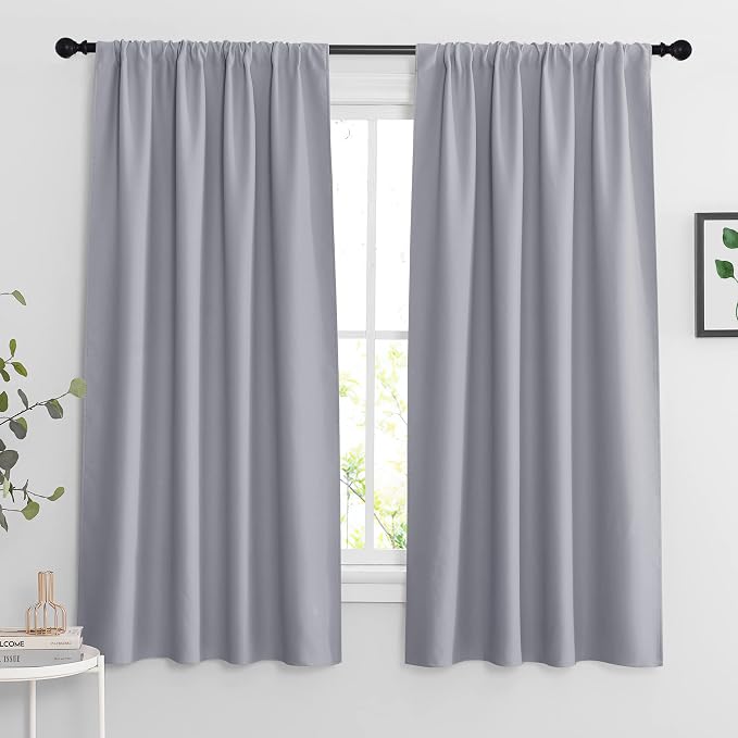 RYB HOME Extra Wide Blackout Curtains for Bedroom Living Room 63 inch Long | Thermal Insulated, Privacy, Drapes for Large Window, Triple-weave Fabric, For Better Sleep, W62 x L63, Silver Grey, 2 Panels by RYBHOME
