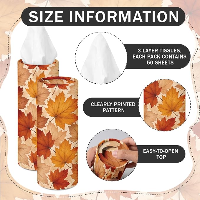 Arttown Car Tissue Holder for Cup Holder Fall Facial Tissues 12 Pack | Pumpkin Bulk 3-Ply,Refillable Marble Print Cylinder Tissue Boxes,Fit Car Home Office School (600 Sheets Total,50 Sheets Each) - Image 3