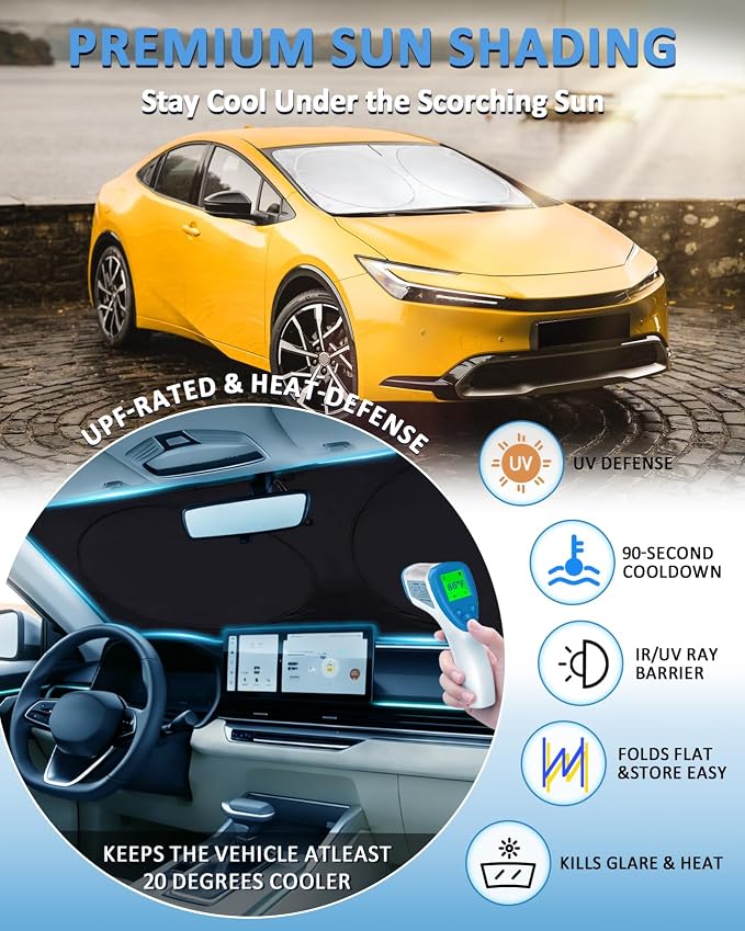 Sun Shade for Toyota Prius 2023-2025 2026 Windshield Sunshade Sun Visor | Custom fit Prius Foldable Front Window Cover Retractable Protector Keep Interior Cool UV Blocker - Image 3