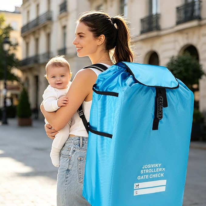 Universal Foldable Stroller & Car Seat Airplane Gate Check Travel Bag, Blue | Water Resistant Fabric, Adjustable Shoulder Straps for Easy Carry, Airplane Travel Essential. - Image 7