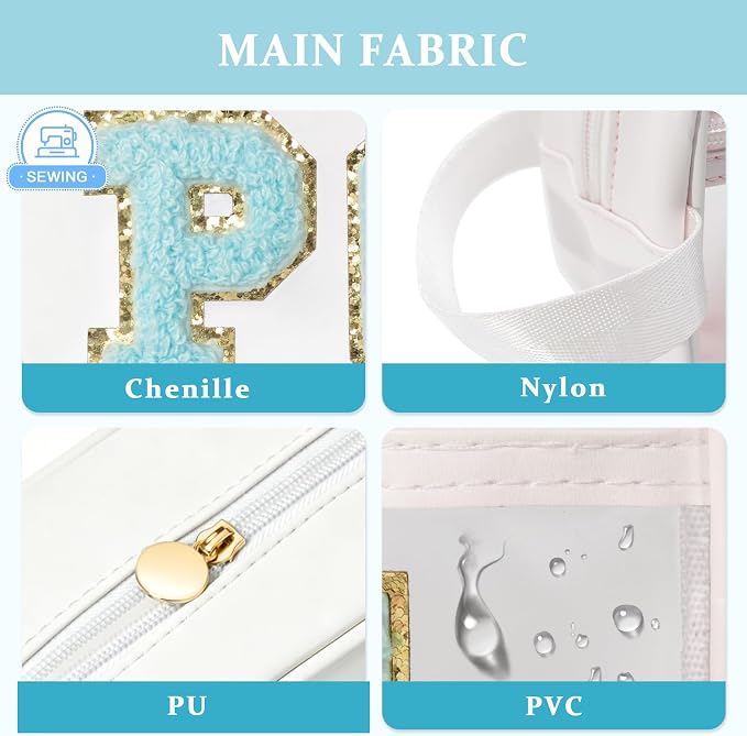 COSHAYSOO Clear POOL Makeup Bag Small Travel Pouch for Women Teenager Girls Pool Accessories Stuff Organizer Preppy Chenille Letter Patch Summer Girly Things - Image 3