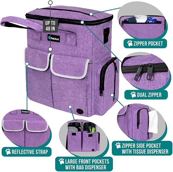 PetAmi Dog Travel Bag Pet Supplies Accessories Organizer for Traveling, Camping, Weekend; Cat Pet Travel Bag Kit Includes 2 Food Storage Containers, 2 Collapsible Bowls, 1 Feeding Mat (Purple) - Image 3