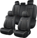 MINGBRON Leather Car Seat Covers 5 Pieces, Full Set Universal Seat Covers for Cars, Waterproof Nappa Leather Auto Seat Protectors, Black Car Seat Cover Most Sedans SUV Pick-up Truck Black&BeigeLine by MINGBRONCARSEATCOVER