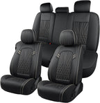 MINGBRON Leather Car Seat Covers 5 Pieces, Full Set Universal Seat Covers for Cars, Waterproof Nappa Leather Auto Seat Protectors, Black Car Seat Cover Most Sedans SUV Pick-up Truck Black&BeigeLine by MINGBRONCARSEATCOVER