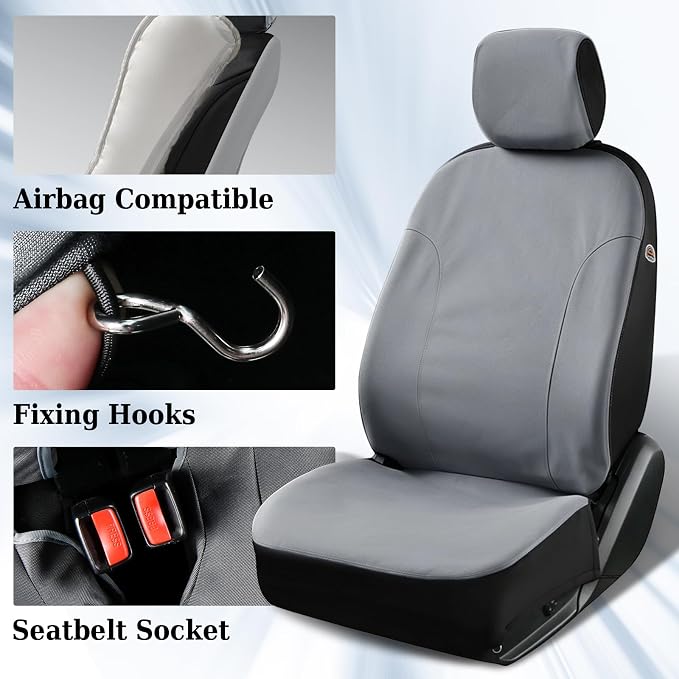 Coverado Canvas Car Seat Covers, Waterproof Seat Protector Car Seat Cushions, Seat Covers Compatible Custom Fit for 2015-2026 Ford F150 & 2017-2026 Ford F250 F350 F450, Full Set, Gray - Image 8