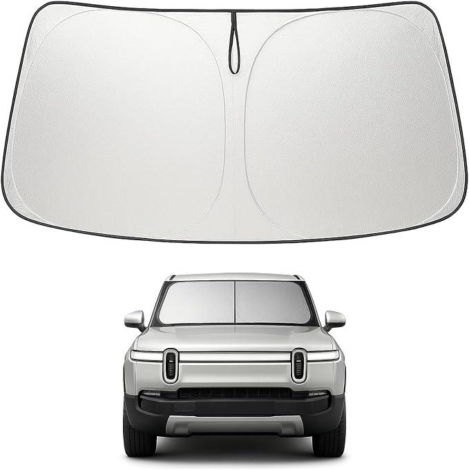 Proadsy Custom Fit 2022-2026 Rivian R1S Windshield Sun Shade, Blocks Heat | 240T Heat Shield, Drops Temp 54°F, Blocks 99% UV, Prevents Dashboard Cracking, Summer Parking & Beach Trips, Easy Twist-Fold by Proadsy