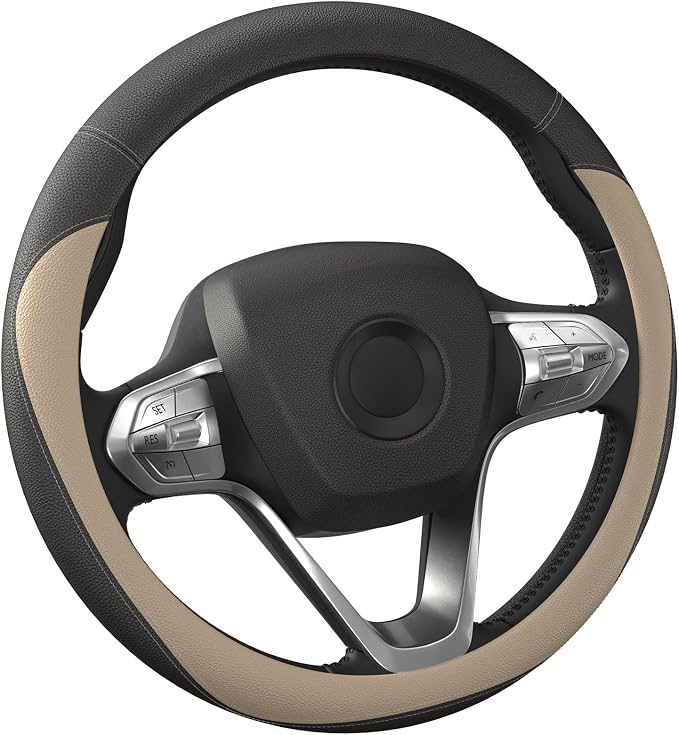 HOTOR Car Leather Steering Wheel Cover, Universal 14.5"-15", Gold | Universal Car Accessory for Diverse Cars, Car Steering Wheel Cover with Anti-Slip Lining, Full Protection, Easy Installation by HOTOR