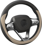 HOTOR Car Leather Steering Wheel Cover, Universal 14.5"-15", Gold | Universal Car Accessory for Diverse Cars, Car Steering Wheel Cover with Anti-Slip Lining, Full Protection, Easy Installation by HOTOR