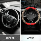 Road Comforts Leopard Steering Wheel Cover for Women, Cute Anti-Slip Microfiber Leather, Fits D Shape Flat Bottom Steering Wheel 14.5-15 Inch - Red - Image 3