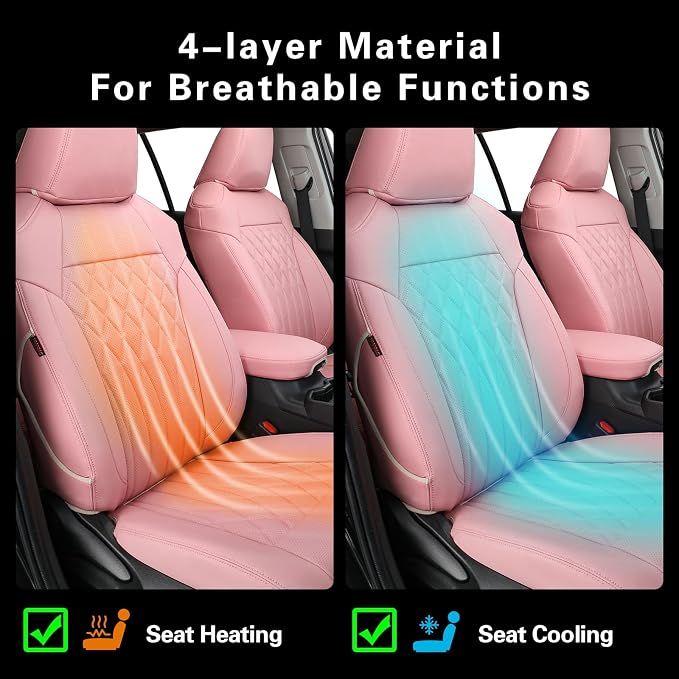 EKR Rav4 Seat Covers Custom Fit for Toyota Rav4 LE(NOT for Hybrid) 2013 2014 2015 2016 2017 2018,Leather Car Pink Seat Cover for Women SUV Full Set,Faux Leather(Pink) - Image 8