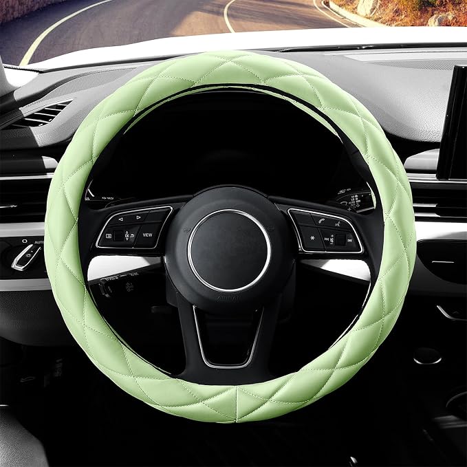 YHONGJT Cute Soft Microfiber Leather Anti-Slip Steering Wheel Cover, Universal 15 Inch for Women Girls, Fit Vehicles, Sedans, SUVs, Vans, Trucks - Neon Green - Image 2