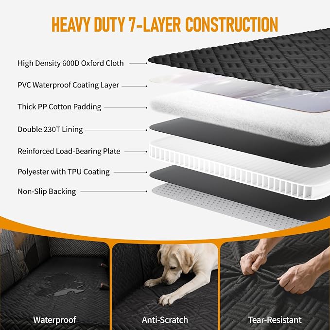 Dog Car Seat Cover for Back Seat, Hard Bottom Back Seat Extender for Dog | Back Seat Pet Cover for Dogs - Supports 400lbs, Waterproof Heavy Duty Scratch Proof, Dog Hammock for Midsize Cars/SUVs - Image 4