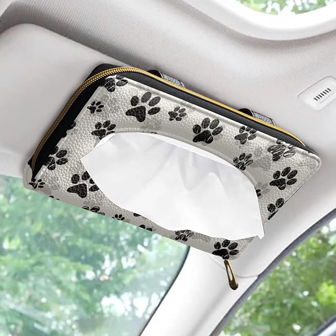 Biyejit Car Tissue Holder, Dog Paw Print Car Visor Tissue Holder for Car PU Leather Tissue Box Holder for Car Sun Visor & Seat Back - Image 2