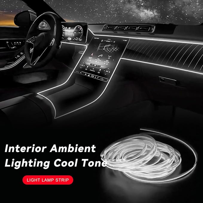 EL Wire Interior Car LED Strip Lights, 16.5FT 5V EL Wire Strip Neon Glowing Strobing Light w/ 5mm Sewing Edge, USB Electroluminescent Ambient Lighting Kit for Car Inside Decoration (White) - Image 4