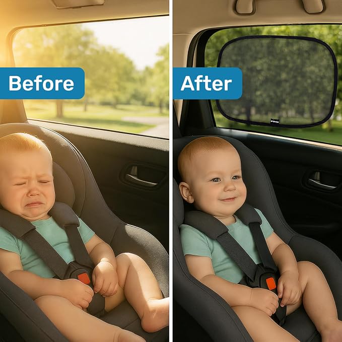Enovoe Car Window Shade for Baby - (2 Pack) UV Protection Breathable Mesh Baby Window Covers - Sun Shade Blocker, Cling Windows Cover - Glare Shield and UV Rays Protection for Your Child - XL 25"x16" - Image 7