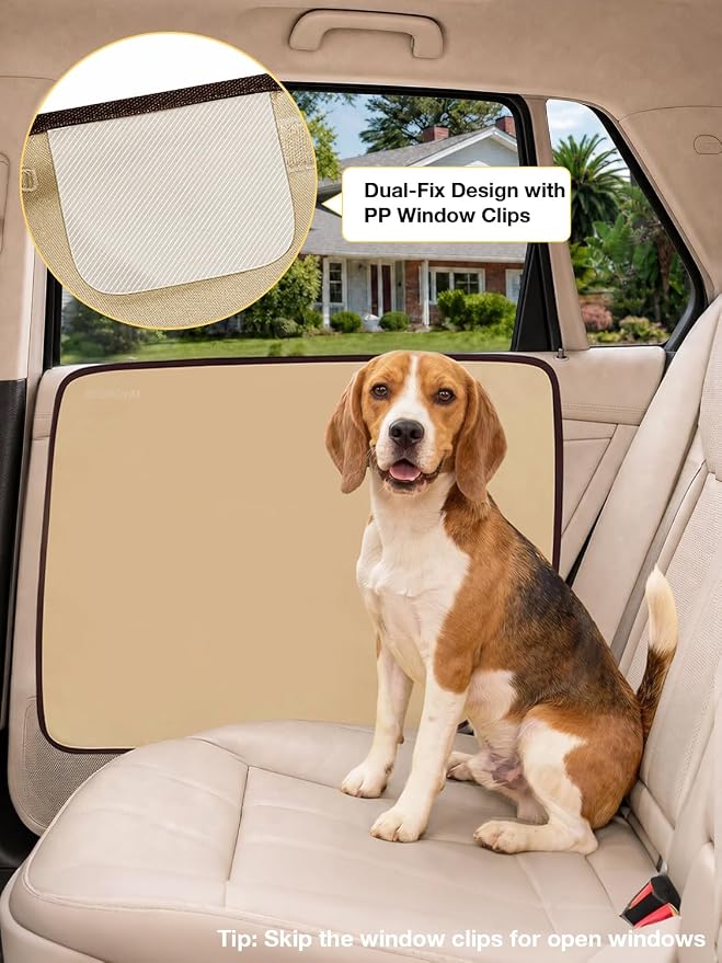 2 Packs Dog Car Travel Accessories - Door Seat Protector Cover for Vehicle, Pet Scratch Guard, Waterproof Nail & Claw Protector for Car Travel (Beige) - Image 3