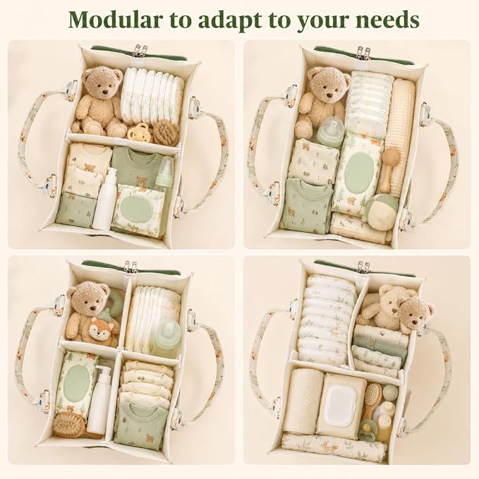 ABOOFAN Baby Diaper Caddy Organizer with Removable Dividers and Handle | Deer Print Felt Nursery Storage Bin, Holds Diapers, Wipes and Newborn Essentials, Portable for Changing Table, Car & Bedside - Image 5