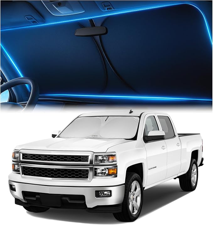 Magnelex Windshield Sun Shade for Chevrolet Silverado 1500, 2500HD, 3500HD & GMC Sierra 2014–2018, Foldable Car Window Sunshade, Heat & UV Visor Cover, Reflective Front Shades Accessories by Magnelex