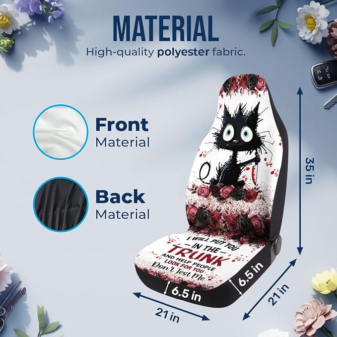 GENANY Spooky Black Cat Car Seat Covers, 2-Piece Front Seat Set | 2-piece polyester front seat cover set, each 49.5 x 19.6 inches, with adjustable straps and hooks - Image 4