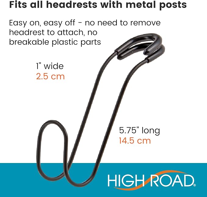 High Road Metal Car Hooks for Large Purse Straps and Heavy Bags | Set of 4 Car Headrest Hooks Fit All Sized Metal Posts - Secure Cushioned Attachment Won't Slip Off or Rattle - Image 6