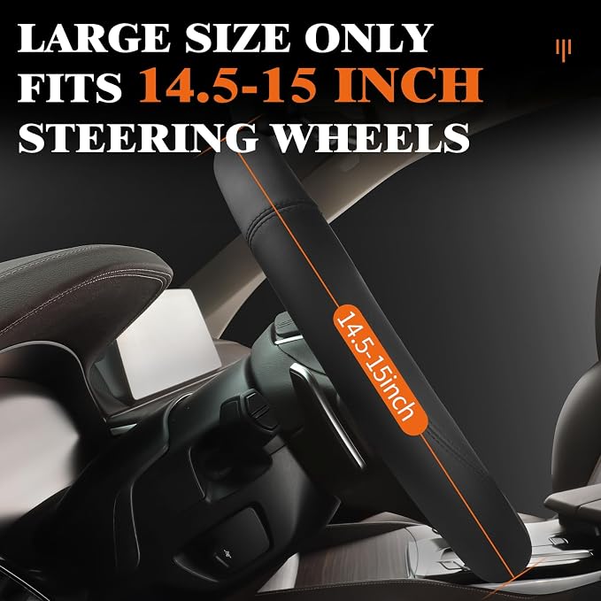 HOTOR Car Leather Steering Wheel Cover, Universal 14.5"-15",Black | Universal Car Accessory for Diverse Cars, Car Steering Wheel Cover with Anti-Slip Lining, Full Protection, Easy Installation - Image 2