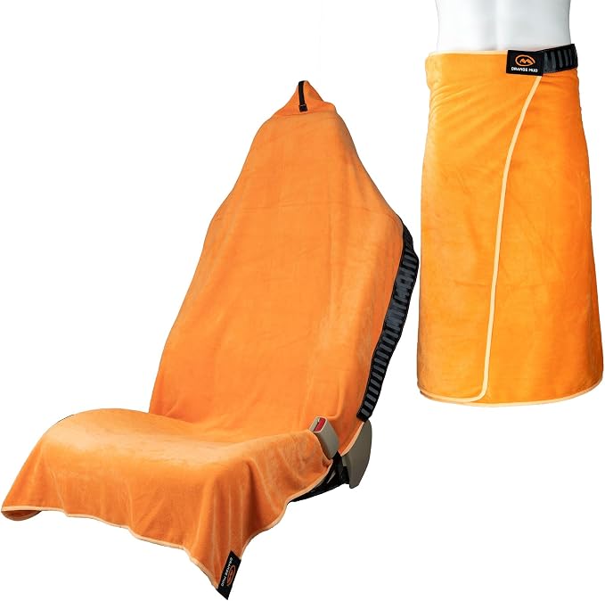Transition & Seat Wrap V2.0 Orange Car Seat Cover Towel | Sweat-proof car seat cover, changing kilt, quick-dry towel, secure wrap for athletes by MOrangeMud