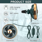 Glooglitter 2 Pcs Car Fan USB for Rear Seat Passenger Portable Headrest 360 Degree Rotatable 3 Speed 12v/ 24v Automobile Ventilation Fan with Clip for SUV Backseat, RV, Vehicles (Novelty,Gold) - Image 2