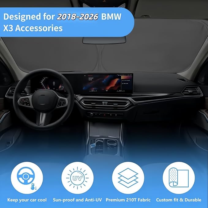 Windshield Sun Shade Car Sunshade Accessories Custom Fit 2026-2018 BMW X3 | HOHUIGO Front Window Screen Cover Foldable Sun Visor Protector Window Shade Blocks UV Rays for BMW X3 Keep Car Cooler - Image 5