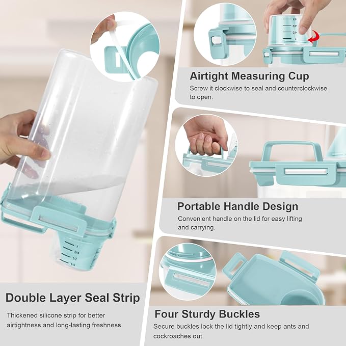 Dog Cat Food Storage Container with Cup (Light Blue, 2.5L (2 pack)) | Pet Food Pourable Container Airtight with Large Spout, BPA-Free Plastic Food Dispenser for Pet Food, Bird Seed, Rice, Flour - Image 5