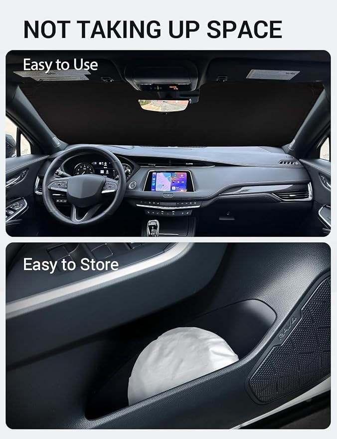 Proadsy Custom Fit 2019-2026 Cadillac XT4 Windshield Sun Shade, Blocks Heat | 240T Heat Shield, Drops Temp 54°F, Blocks 99% UV, Prevents Dashboard Cracking, Summer Parking & Beach Trips, Easy Twist-Fold - Image 9