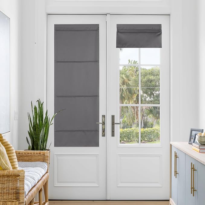 NICETOWN Grey Magnetic Blackout Door Blinds, No Drill Cordless Roman Shade | Front French Door Curtain for Window, Thermal Insulated Light Blocking Shades, Sidelight Glass, 24" W x 64" L, 1 Panel by NICETOWN