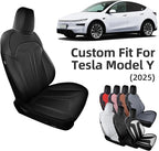 Custom Seat Covers for 2025 2026 Tesla Model Y Juniper 5-Seater - Black | Waterproof Breathable Nappa Leather, OEM Factory Style Full Set, Full Coverage Design with Armrest Covers, Airbag Compatible - Image 9