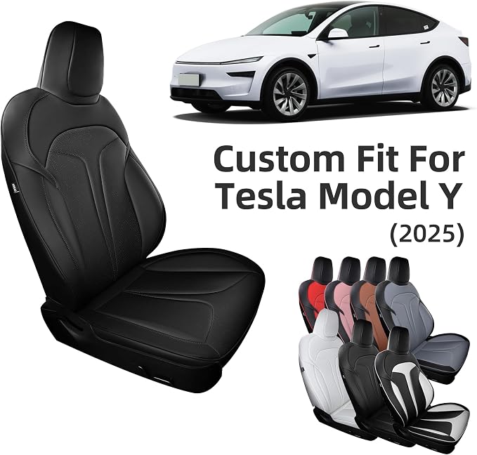 Custom Seat Covers for 2025 2026 Tesla Model Y Juniper 5-Seater - Black | Waterproof Breathable Nappa Leather, OEM Factory Style Full Set, Full Coverage Design with Armrest Covers, Airbag Compatible - Image 9