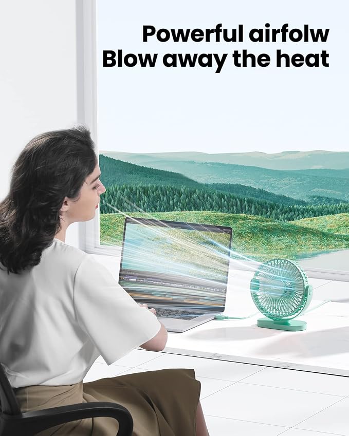 Gaiatop USB Desk Fan, 5.5 Inch Quiet 3 Speeds Small Portable Fan Green | USB Powered, 5ft Cable, Mini Personal Desktop Table Fans, Powerful Cooling for Home, Office, Travel, Car, Indoor, Outdoor - Image 2