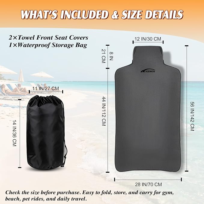 2 Pack Towel Car Seat Covers, Waterproof Washable Front Seat Protectors with Soft Terry Cloth, Non-Slip Backing, Universal Fit for Cars SUVs Trucks,Gym,Beach,Pets, Kids,Road Trips (Gray) - Image 3