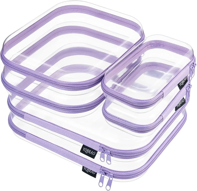 YQBRAO Clear Hard Shell Zipper Cases, 6 Multi-Size Organizers, Purple | Rigid clear shells in three practical sizes organize toiletries, cosmetics, cables, stationery and household essentials by Unknown
