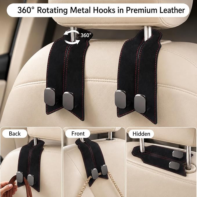 2 Pack Car Headrest Hooks for Purses, Classic Black - Image 3
