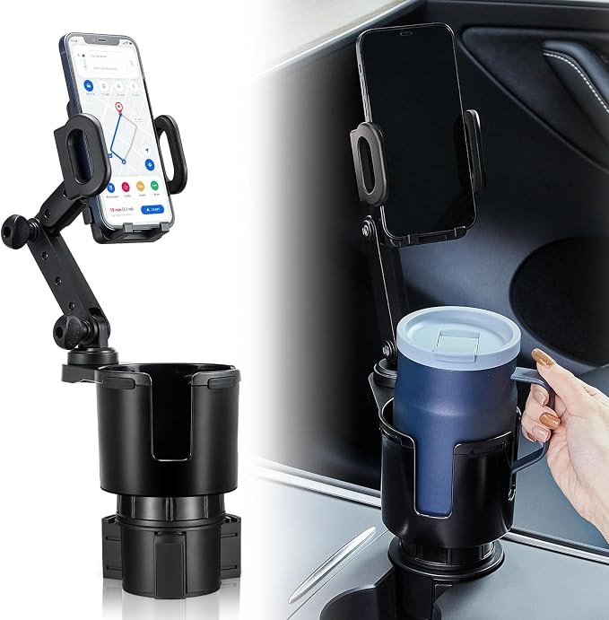 This Hill Car Cup Holder Expander Adjustable Base with Phone Mount 360° Rotation Cup Holder Cell Phone Holder for Car Compatible with iPhone All Smartphones by LightGripHeavyDuty