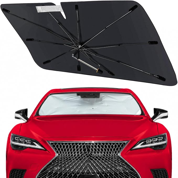 Windshield Sun Shade for Lexus LS 2007-2026, Foldable Umbrella Sunshade | Custom Fit Car Sun Visor with 360° Rotating Shaft, UV Protection Heat Shield Sun Blocker Heat Reflector and Easy Storage by Visufy