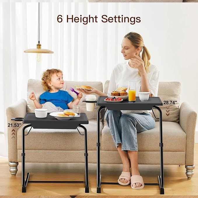 HUANUO Adjustable TV Tray Table - Foldable TV Tray with 6 Height & 3 Tilt Angle Adjustments, TV Dinner Tray with Cup Holder for Couch, Bed, Sofa and Chair (Black) - Image 4