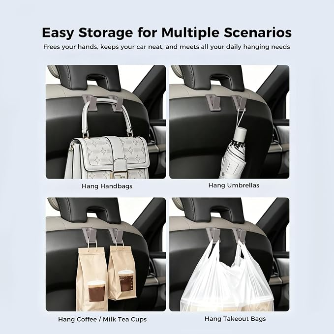 2 Packs Upgraded Foldable Car Seat Headrest Hidden Hooks for Volvo | for Volvo XC90 XC60 S90 S60 V90 V60 60/90 Series Accessories, Storage Organizer for Purse Bag Toy Bottle (Cardamom Brown) - Image 7