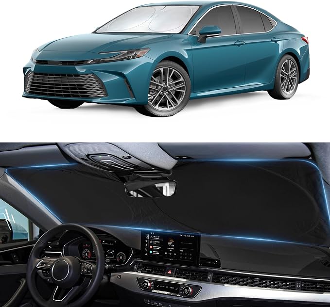 Windshield Sun Shade for 2018-2023 2024 Toyota Camry Sunshade Sun Visor | Custom Fit Camry LE XLE Hybrid SE XSE Sedan Accessories Foldable Protector Block UV Rays Keep Your Car Cooling by BOODANCARS