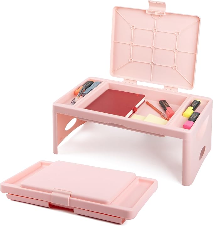 Loddie Doddie Lap Desk, Folding Desk, Portable Table, Blush, 9.75" x 12" | Trays & Pocket Keep Essentials Close, 2 lb Easy to Carry, Sturdy Plastic & Alloy Steel, Bed Desk, Bed Tray, Lap Desk for Kids by LoddieDoddie