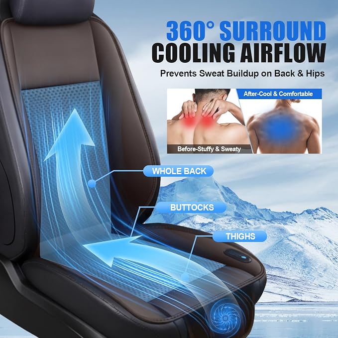 Cooling Car Seat Cushion – 3 Speeds Adjustable | Ventilated Car Seat Cover for Cars Without AC, Breathable Automotive Cooling Seat Cover, 12V Plug & Play, Brown - Image 4