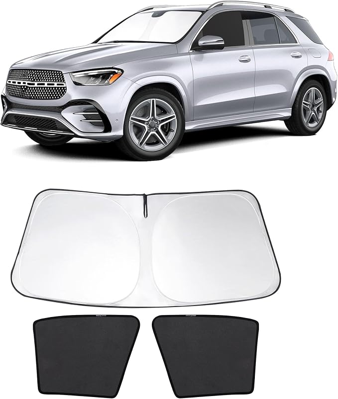 3PCS Car Window Shades Front Windshield Sun Shade Foldable Window Shade Custom Fit for 2020-2024 Mercedes Benz GLE Accessories Car Shades for Front Windows Anti-UV Rays Block Heat by FannycCargoCover