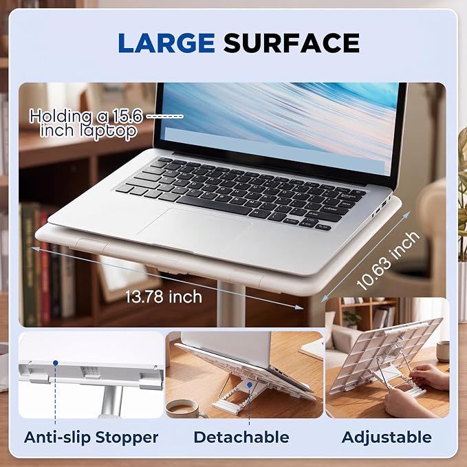2 in 1 Portable Car Desk for Laptop Car Seat Tray Table Adjustable Height 11.8"-21.6" 7-Level Tilt for Front Passenger Rear Driver Seat Food Eating Work Trips Travel - Image 3