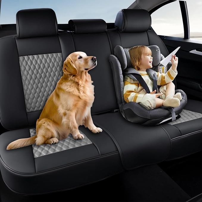 Coverado Leather Rear Seat Covers for Cars, Waterproof Back Seat Cover, Universal Automotive Seat Cushion Protector for Most Cars Trucks SUV (Black&Gray) - Image 6