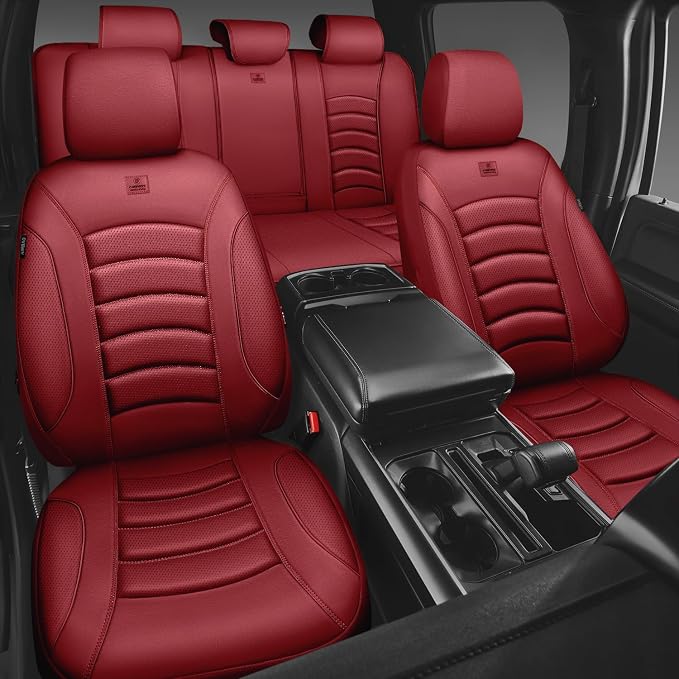 CAR PASS 3D Foam PU Leather Car Seat Covers, Universal Seat Covers Full Sets for Trucks SUV Sedan Automotive Seat Covers Armrest Airbag Compatible Waterproof Comfortable Faux Nappa Leather Burgundy - Image 2