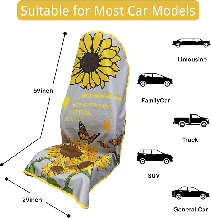 Waterproof Car Seat Cover for Front Seats, Protector for Cars SUVs Trucks, Sweat Towel Seat Covers Bucket for Gym,Workout,Beach,Hiking,Running and Swimming (Sun Flower, 2PCS) - Image 6